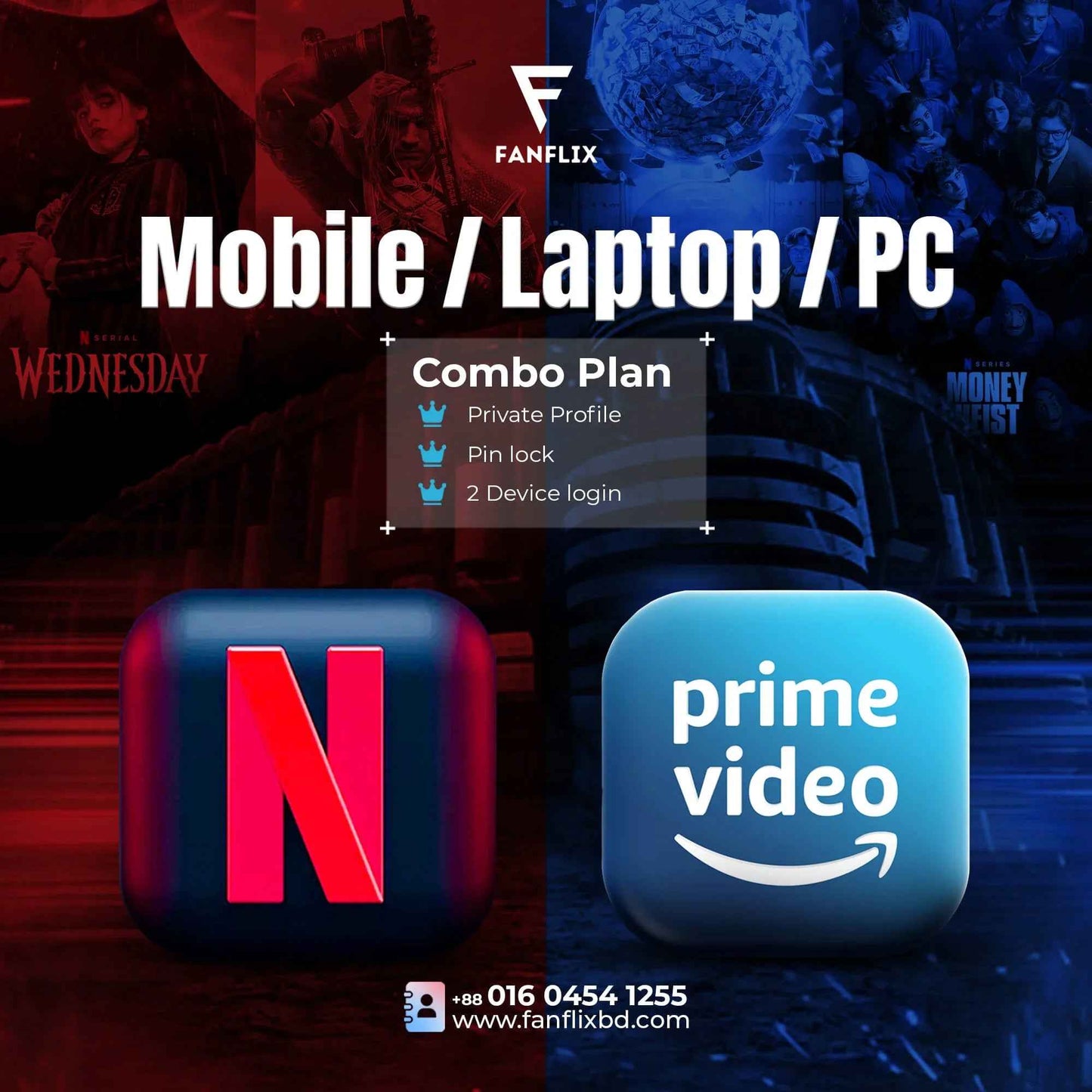 Netflix+Prime Video Combo (Mobile/PC/Laptop)