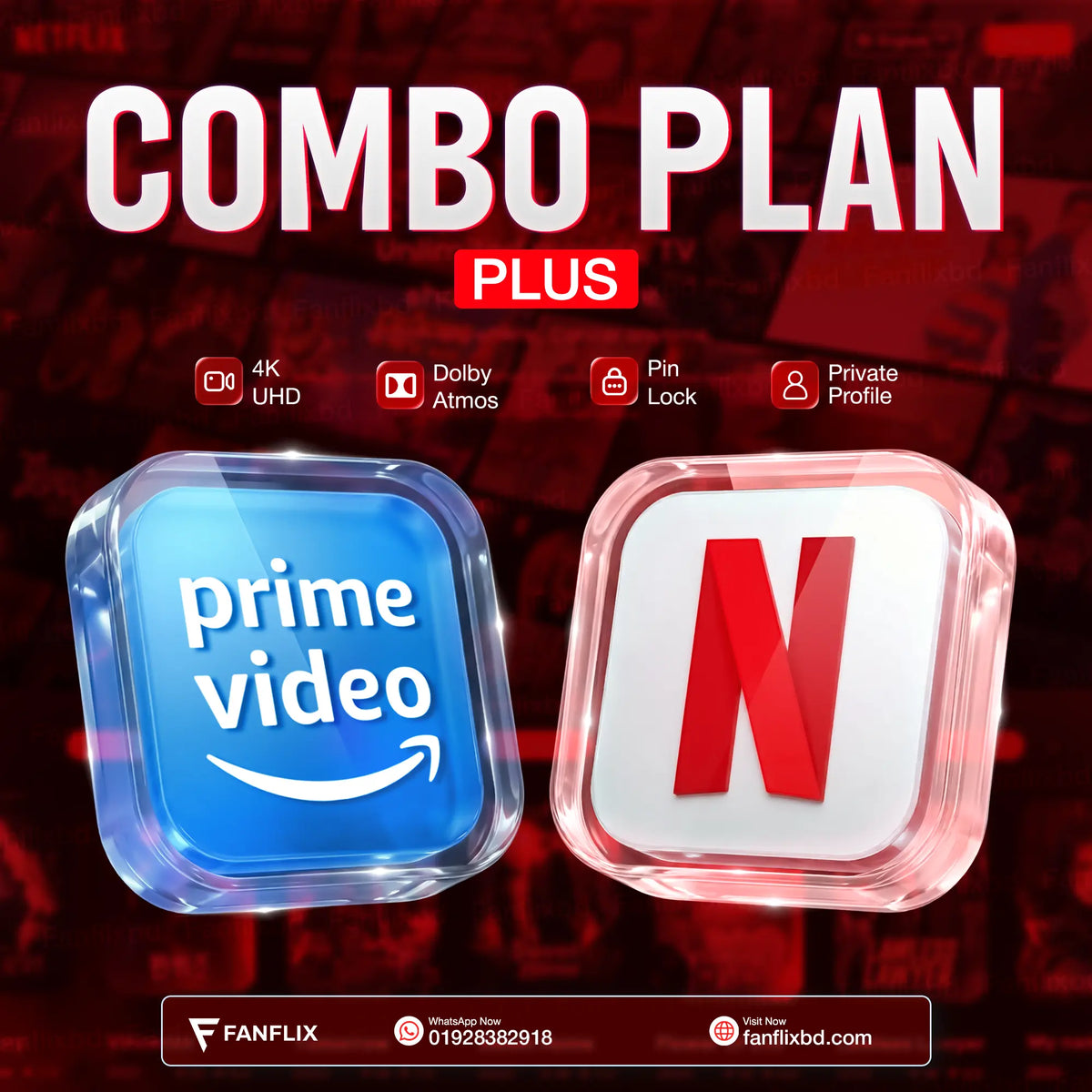 Netflix and Amazon Prime Video TV combo subscription artwork featuring both streaming platforms.